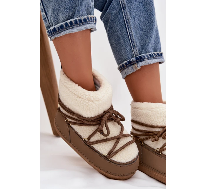 Dámské sněhule s beránkovou podšívkou na zavazování tmavě béžové Belira