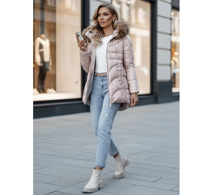 Dámska zimná bunda s kapucňou TY4441 béžová - FashionStreet