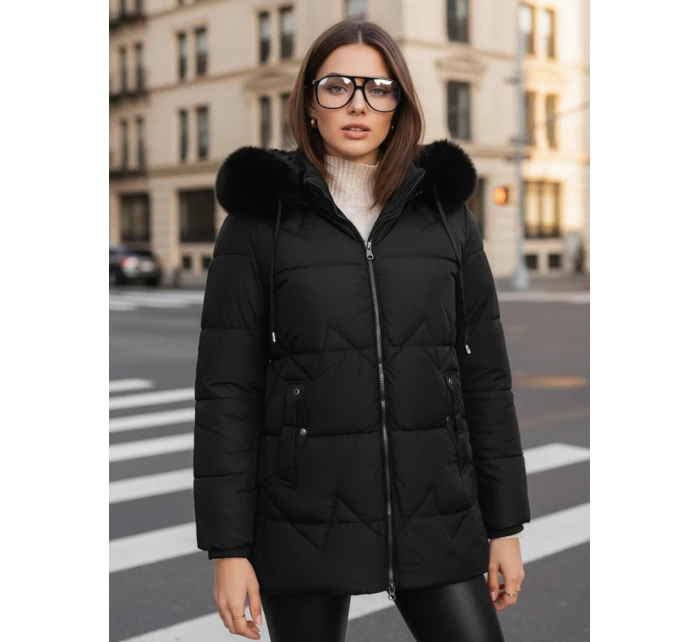 Dámska zimná prešívaná bunda s kapucňou čierna FashionStreet TY5330 Dámska zimná prešívaná bunda s kapucňou čierna FashionStreet TY5330