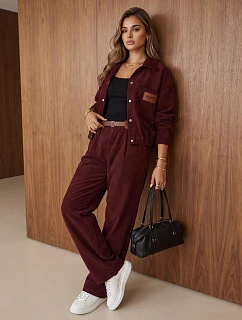 Dámska súprava z manšestru – bunda a nohavice v bordovej farbe, FashionStreet AY1220