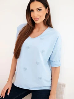 Dámská bavlněná košile s dlouhým rukávem a srdíčky modrá