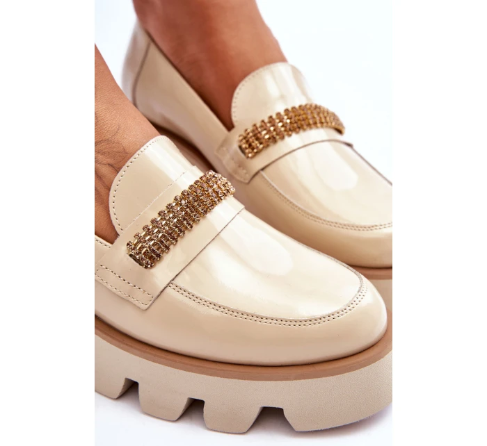 Módní mokasíny na platformě s ozdobou model 21615133 béžová - Laura Messi
