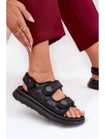 Damskie Sandały Z Ozdobnymi Detalami Na Rzepy Czarne Zoliner Damskie Sandały Z Ozdobnymi Detalami Na Rzepy Czarne Zoliner