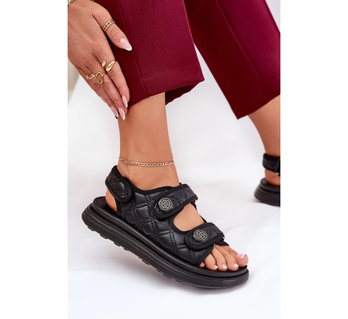 Damskie Sandały Z Ozdobnymi Detalami Na Rzepy Czarne Zoliner Damskie Sandały Z Ozdobnymi Detalami Na Rzepy Czarne Zoliner