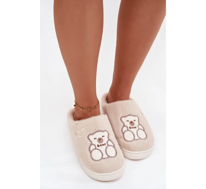 Zimní plyšové papuče s medvídkem Béžové Noralie