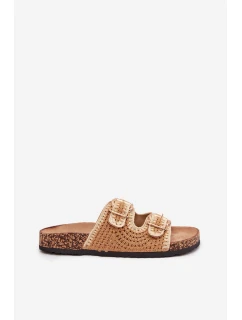 Dámske háčkované papuče so zlatými prackami - ťava Fenira