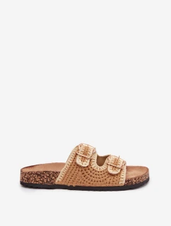 Dámske háčkované papuče so zlatými prackami - ťava Fenira