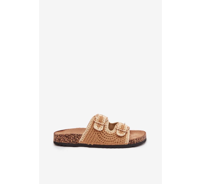 Dámske háčkované papuče so zlatými prackami - ťava Fenira