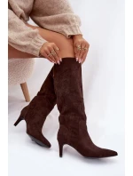 Dámske zateplené čižmy na podpätku - čokoládové Arelisse Dámske zateplené čižmy na podpätku - čokoládové Arelisse