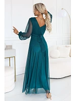 – elegantní maxi šaty s výstřihem do V – mořská zelená model 22342737 - numoco basic
