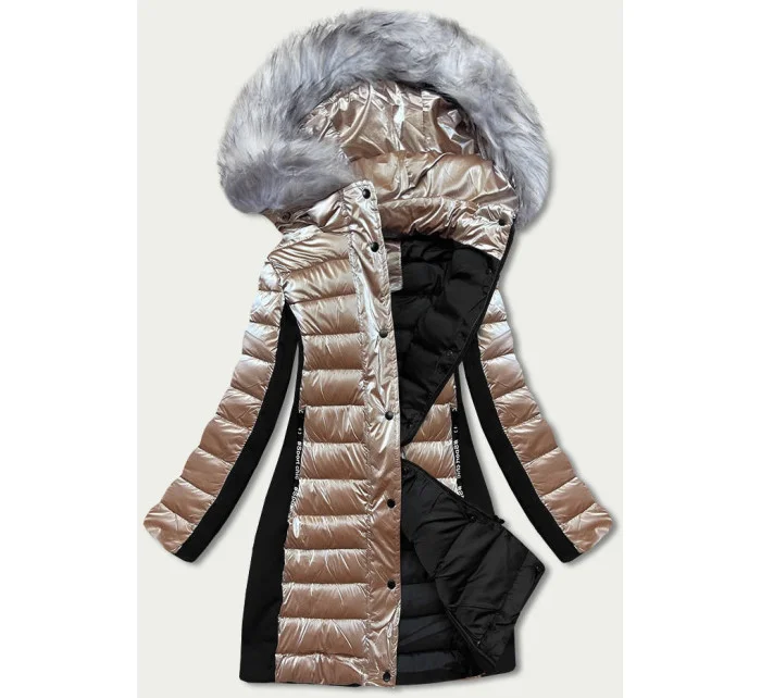 Béžová dámska zimná bunda z rôznych lepených materiálov (dk067-95)