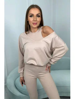 model 18753509 set halenka + top + legíny béžová - K-Fashion