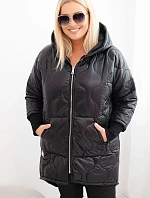 Dámske Plus veľkosť zimná bunda prešívané s kapucňou čierna