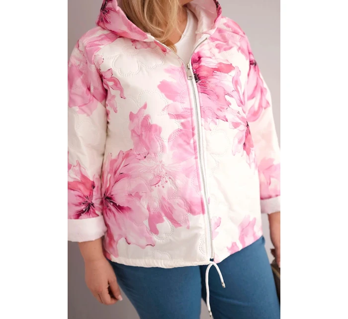 Plus veľkosť dámske jarné bundy s kvetinovým vzorom svetlo ružová