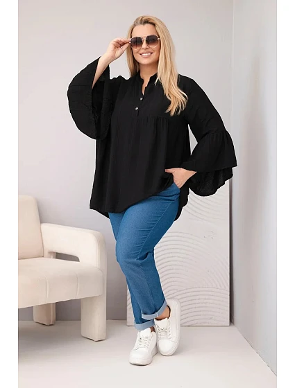 Dámská viskózová halenka Plus Size s model 22201093 rukávem a výstřihem do V černá - K-Fashion