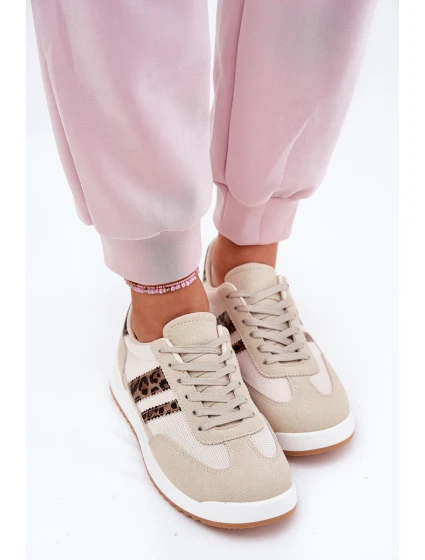 Sneakersy Damskie Z Eko Zamszu Panterka Beżowe Marinils