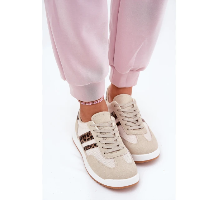 Sneakersy Damskie Z Eko Zamszu Panterka Beżowe Marinils