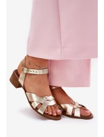 Skórzane Sandały Na Delikatnym Obcasie Zazoo 40372 Złote Skórzane Sandały Na Delikatnym Obcasie Zazoo 40372 Złote