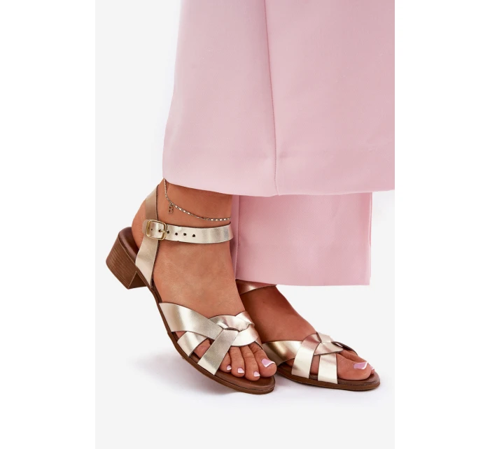 Skórzane Sandały Na Delikatnym Obcasie Zazoo 40372 Złote Skórzane Sandały Na Delikatnym Obcasie Zazoo 40372 Złote