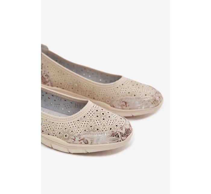 Kožené krajkové baleríny S.Barski GR61-5973 béžové