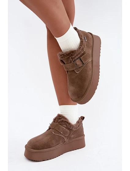 Kožené semišové sněhule na platformě Big Star model 22539760 Béžové - Big Star Shoes