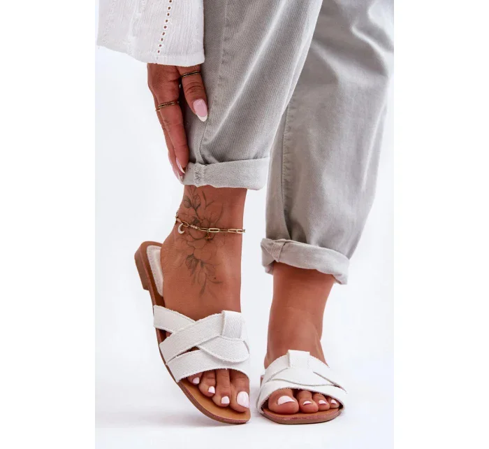 Dámske papuče / žabky W-112 / 183490 White with beige - Joia