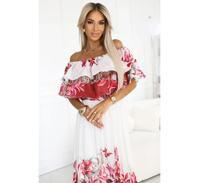 Dlouhé letní španělské šaty s červeným květinovým model 21176213 - numoco basic Dlouhé letní španělské šaty s červeným květinovým model 21176213 - numoco basic