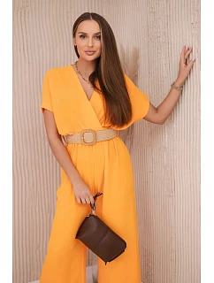 Kombinéza s ozdobným páskem v pase pomeranč