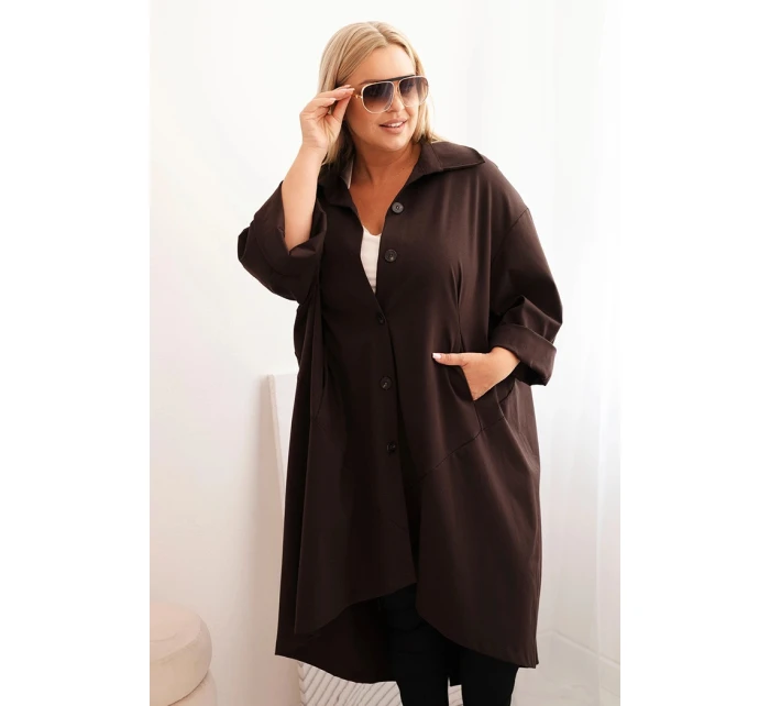 Dámský plášť Plus Size Punto s bavlnou a knoflíky hnědá