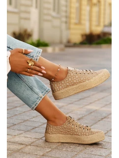 Wzorzyste Trampki Damskie Na Platformie Z Plecionką Lee Cooper LCW-25-08-3646L Khaki