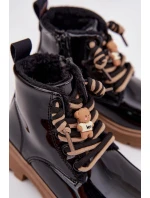 Ocieplane Botki Dziecięce Lakierowane Z Przypinką Miś Czarne Jovellea Ocieplane Botki Dziecięce Lakierowane Z Przypinką Miś Czarne Jovellea