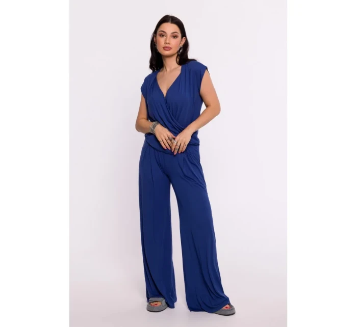 B288 Viskózový zavinovací top s výstrihom do V - modrý