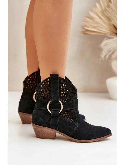 Semišové otvorené kovbojské topánky na podpätku Zazoo 2994 Black Semišové otvorené kovbojské topánky na podpätku Zazoo 2994 Black