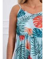 Šaty s motívom listov v mätovej farbe