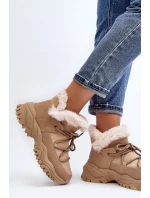 Damskie Botki Trapery Z Futerkiem Beżowe Cresandi Damskie Botki Trapery Z Futerkiem Beżowe Cresandi