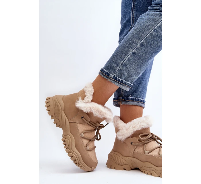 Damskie Botki Trapery Z Futerkiem Beżowe Cresandi Damskie Botki Trapery Z Futerkiem Beżowe Cresandi