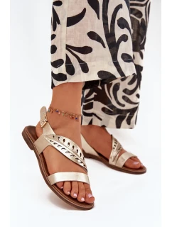 Sandały Damskie Z Naturalnej Skóry Na Płaskim Obcasie Zazoo 3564 Złote