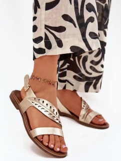 Dámské kožené sandály na plochém podpatku Zazoo model 21704070 zlaté - Boto