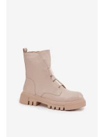 Zateplené boty pro ženy na zip z eko kůže světle béžové model 21724975 - Boto