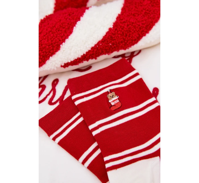 Dámské Vánoční Ponožky Pruhy A Medvěd Červené