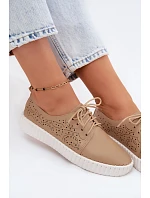 Dámské perforované polobotky s šněrováním tmavě béžové model 22133923 - Boto
