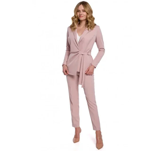 K056 Sako s opaskom na zaväzovanie - krepová ružová