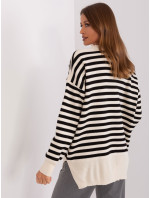 Krémovo-čierny dámsky oversize pletený sveter