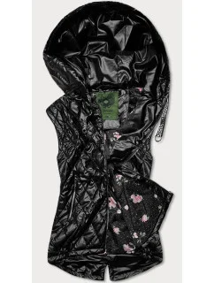 Čierna prešívaná dámska vesta s kapucňou (CAN-562BIG)