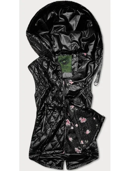 Čierna prešívaná dámska vesta s kapucňou (CAN-562BIG)