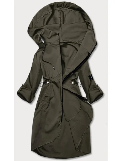 Tenký dámsky prehoz cez oblečenie v khaki farbe s kapucňou (B8118-11)
