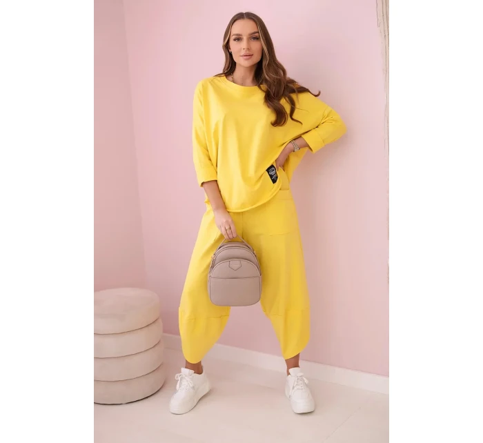 Bavlněná mikina kalhoty set žlutý