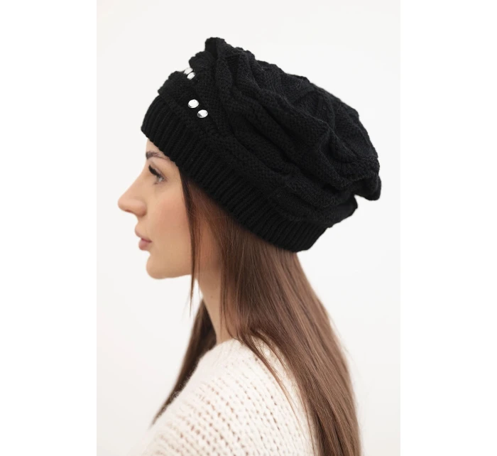 Dámská zimní vlněná čepice s ozdobnými krystalky K399 černá