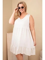 Dámske šaty nadmernej veľkosti z viskózy s čipkou bez rukávov v béžovej farbe