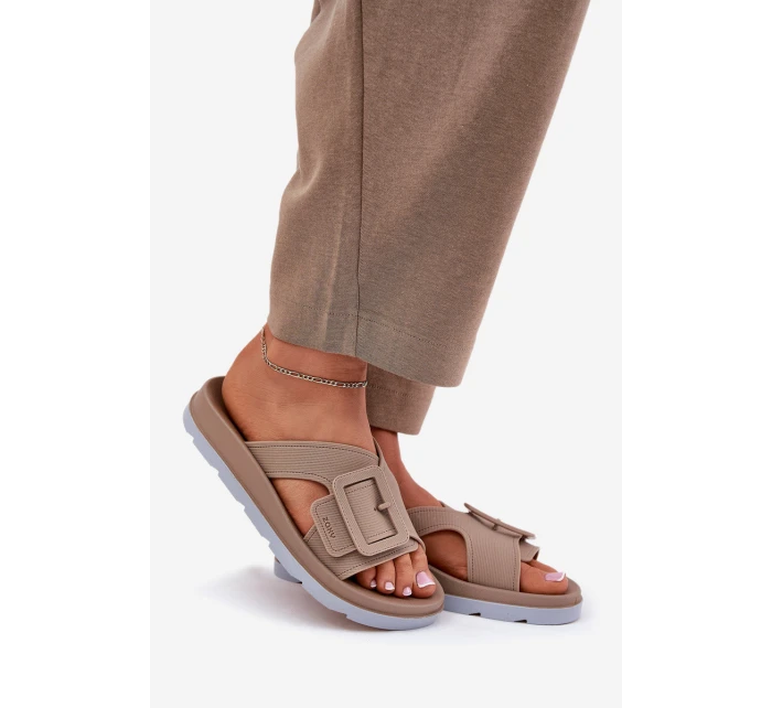 Pachnące Klapki Damskie Z Ozdobną Klamrą ZAXY RR285076 Beżowe